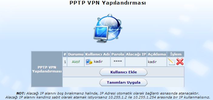 36 VPN İŞLEMLERİ KATEGORİSİ VPN işlemlerinin yapıldığı bölümdür. Point to point VPN, PPTP protokolünü kullanır ve her işletim sistemi içerisinde hazır olarak gelir.