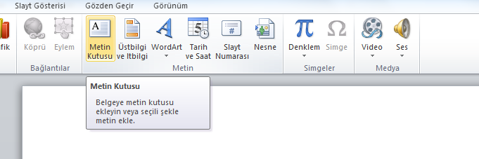 4. Slayt İşlemleri: Metin Kutusu İşlemleri: Metin kutusunu kullanarak slayt üzerinde istediğimiz noktalara ve resimlere