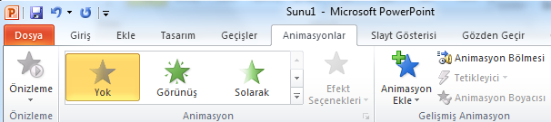 5.Animasyon İşlemleri: Animasyon Sekmesinin Kullanımı: Slaytlara animasyonlar vererek