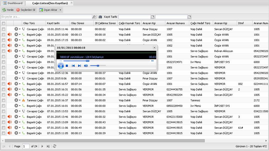 Ses Kayıt Sistemi Çağrı Merkezi ve santraliniz üzerinden yapılan görüşmeleriniz bilgisayara kaydeddilir.