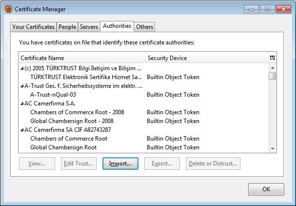 Using Certificate Import Wizard, select the certificate file you previously saved on your computer. Complete the process by clicking Next and Finish.