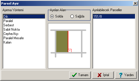 İşlem Nasıl Yapılır? Map/Ayır işlemine girilir. Ayrılacak Parseli Seç dialogu çıkacaktır. Ayrılacak parseller bu dialogdan iki şekilde seçilir.