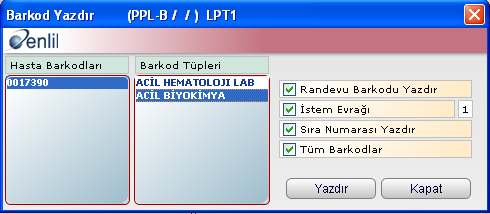 S a y f a 26 Barkod Bilgisi düğmesi; Seçilen isteme tekrar barkod yazdırmak istendiğinde, Şekil 35. de görüntülenen barkod yazdır ekranı kullanılmaktadır.