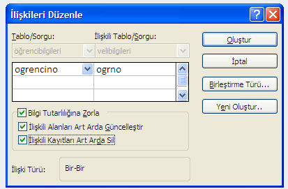 19 İlişkiyi her tabloda bulunan OgrNo alanları arasında yapacağız.