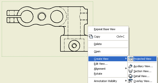 Diyalog kutusunda, File bölümünden Explorer Directories ile 09_Braket.ipt dosyasını seçin. 4. Diğer seçenekler olduğu gibi kalsın. OK ile aşağıda gösterilen yere üst görünüşü yerleştirin. 5.