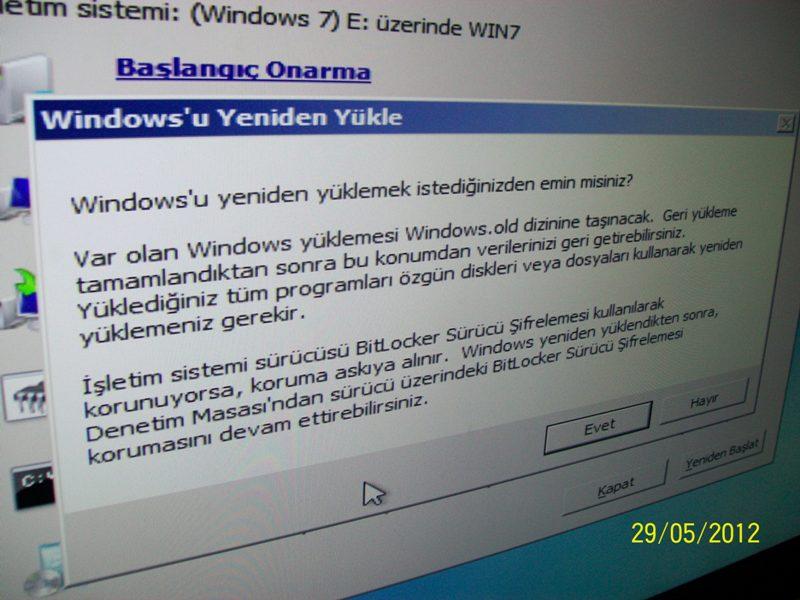 Windows u yeniden