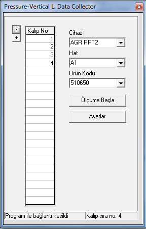 Sistem den Ekran Görüntüleri Basınç, dik yük, ağırlık ve hacim verilerini toplayan iki mini programlardan alınan dört adet ekran görüntüsü aşağıda yer