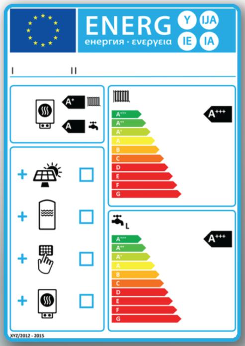 LOT 1 Kombine ısıtma cihazları Kombine ısıtma cihazları için paket sistem enerji sınıfı etiketinde, sol üst köşede tek cihazın ısıtma için (A +) ve sıcak su için (A) orijinal enerji sınıfları