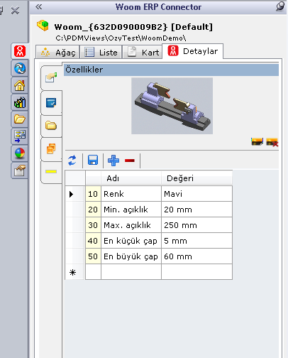 Woom.sw.ERPConnector Karakteristik özellikleri kayıt eden bir Woom modülü.