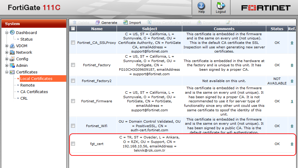 fgt_cert isimli sertifikanız onaylanmış olarak