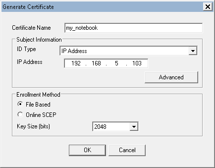 Certificates menüsünden Generate butonuna basınız.