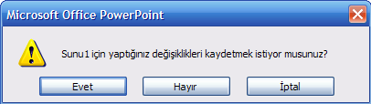 Açılan Farklı Kaydet penceresinden, eğer Kayıt türü bölümünden PowerPoint Sunusu (*.pptx) seçilirse kaydedilen dosya PowerPoint programında açılır.