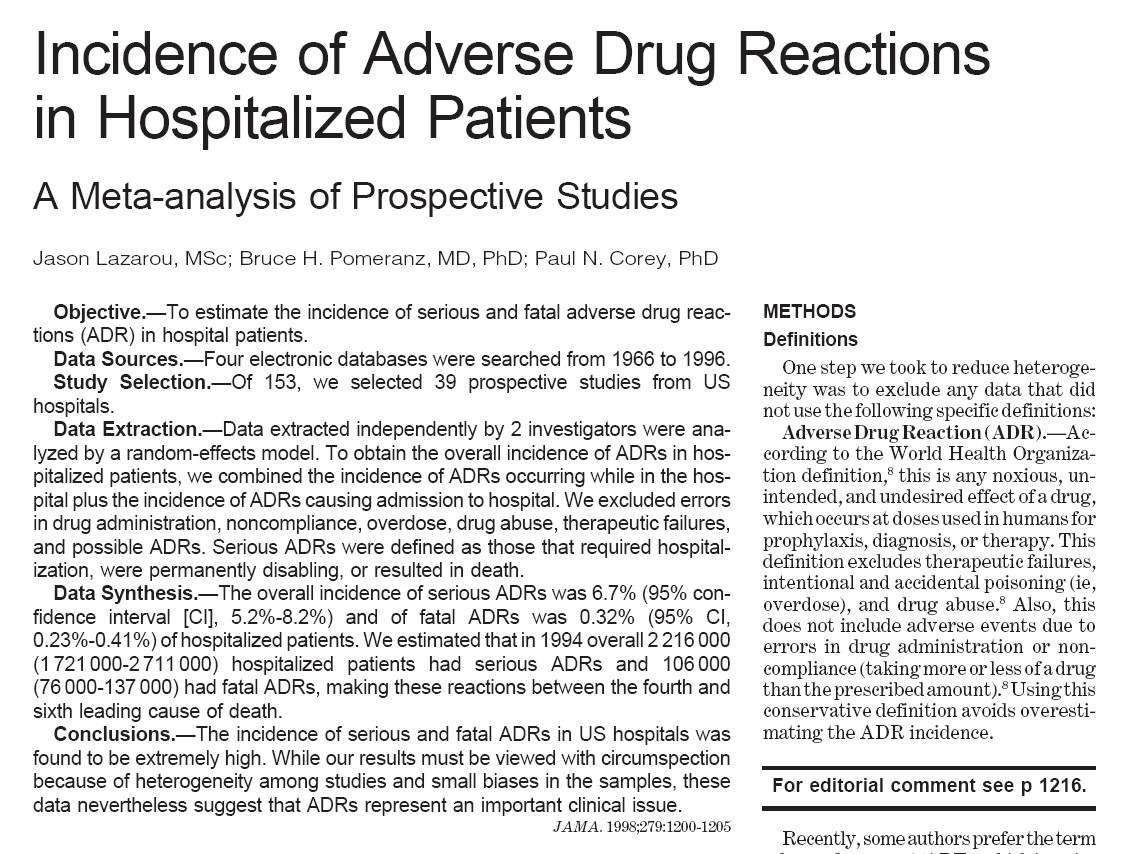 Bilimsel Gerçekler ve Đstatistikler Incidence of Adverse Drug