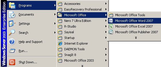 Bölüm 2 Word Programını Başlatmak Microsoft Word 2007 programını başlatabilmek için Başlat-->Programlar --> Microsoft Office --> Microsoft Office Word 2007 seçeneğine tıklanır.