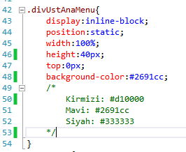 Üst ana menü renk seçenekleri için css: Style.