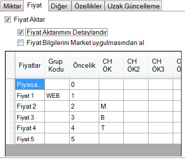 LOGO -> IdeaSoft / Fiyat Fiyat Aktar Fiyat Aktarımını Detaylandır Fiyat Bilgilerini Market uygulamasından al Fiyat bilgisi LOGO dan aktarılmak isteniyorsa bu alan seçilmeli.