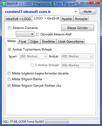 LOGO -> IdeaSoft / Miktar Bu alanda LOGO daki stok kart bilgilerini site tarafına aktarılması için gerekli XML dosyasının hangi