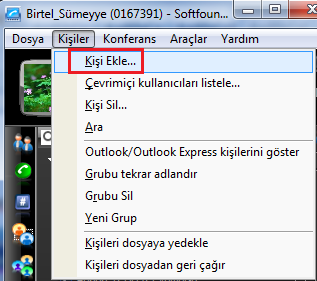 KİŞİ EKLEME Arkadaş listenize bir kişi eklemek için; VMEET menüsünden Kişiler e tıklayınız ve açılır menüden Kişi Ekle seçeneğine