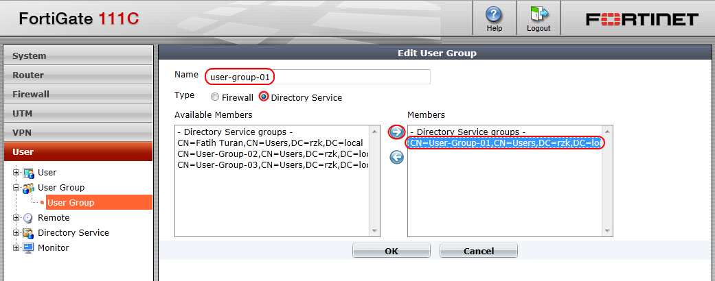 Fortigate üzerinde kullanıcı ve grupları kurallarda kullanabilmek için