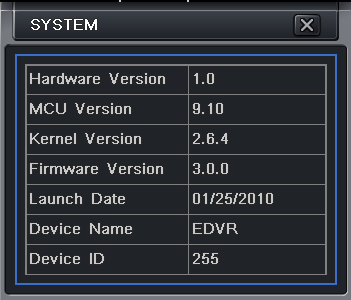 6 DVR YÖNETİMİ 6.1 Sistem Bilgisi Kontrolü Sistem bilgisi kontrolü altında 5 alt menu barındırır: Sistem, Olay, Günce, Ağ ve Çevrimiçi Kullanıcı. 6.1.1 Sistem Bilgisi Bu arayüzde, kullanıcı donanım sürümü, MCU sürümü, kernel sürümü, firmware sürümü, aygıt adı ve ID sini kontrol edebilir.