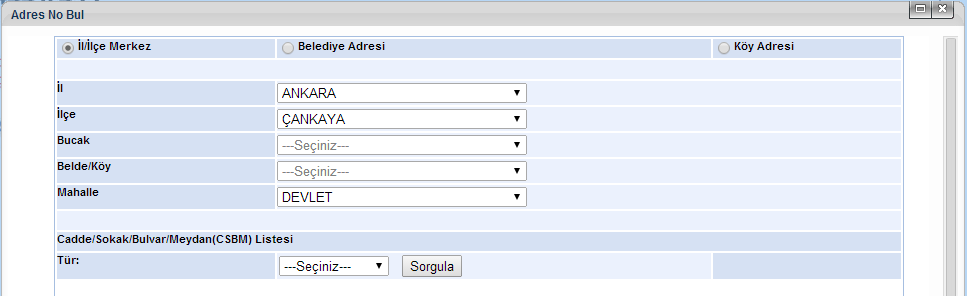 Aradığımız mahallenin adı DEVLET olduğu için açılan bu listeden DEVLET i seçiniz.