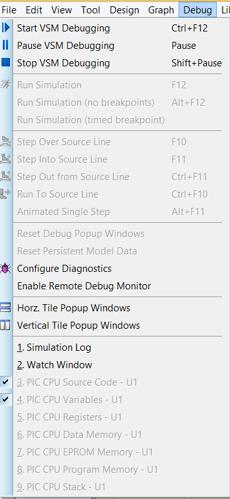 Şekil 2.34: Tasarım alanında bulunan devre çalıştırılmadan önceki Debug" menüsü Şekil 2.