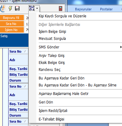 Bu aşamaları anlatmadan önce işlem monitörü ekranındaki anlatmak gerekir. butonunun alt seçeneklerini 1.Sıradaki Kişi Kaydı Sorgula ve Düzenle seçeneğinde, Kişi Sorgulama ekranı açılır.