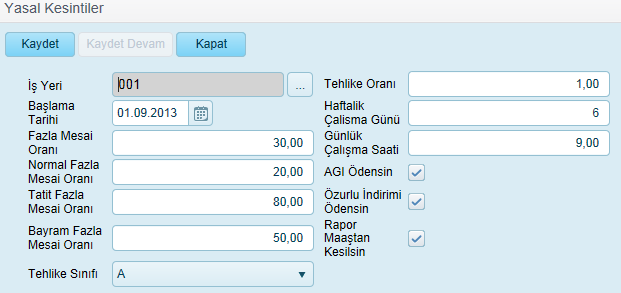 5.3. Yasal Kesinti Tanımları Tanımlar > Yasal Kesinti Tanımları menüsü geçmiş iş yeri bazında tanımlanmış yasal kesintilerin sorgulanmasına olanak sağlar.