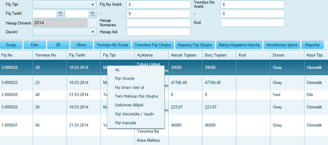 görülebilir. Kur tutarına göre alacak tutarı gösterilir. Excel Yükle : Hesapno,Açıklama,Borç,Alacak formatlı bir excel dosyasından fiş detayına kayıt atılabilmesi için kullanılır. Butona tıklanılır.