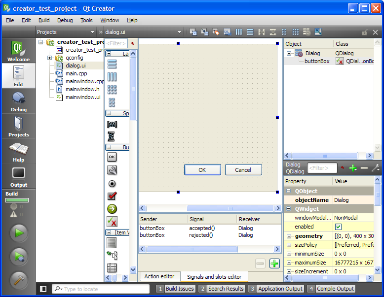 14 Şekil 8 : Creator ekran görüntüsü - Designer Qt araç setinde C++ ile desteklenmeyen bazı özellikler vardır.