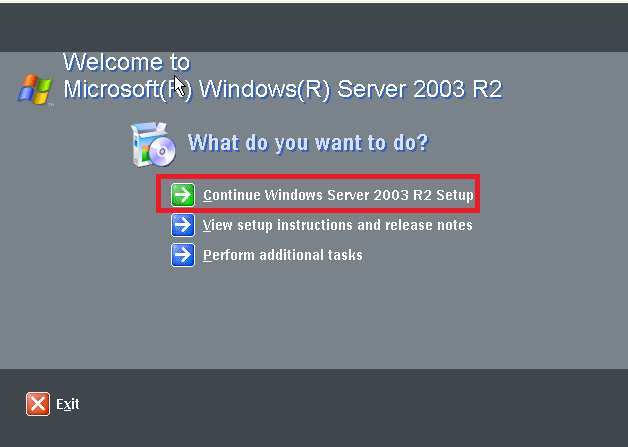 Continue Windows Server 2003 R2