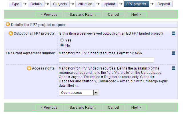 Temel Veriler: Organik eprintse nasıl doküman yüklenir Eğer sizin eprintiniz EU FP7 ile desteklenen bir proje değilse, bu sayfayı atlayabilirsiniz.