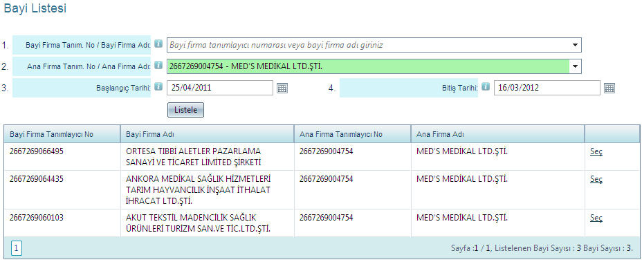 Resim 16 TITUBB veri girilmiş firma listesi ekranı DENEME DENEME DENEME DENEME DENEME DENEME DENEME Örnekteki firmaya zaman kısıtı getirilmediğinde 50 tane bayiye ulaşılırken, 25.04.2011 ve 16.03.