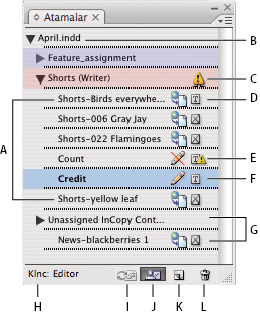 INCOPY CS3 63 menü komutlarını kullanarak dışa aktarılan içerik Atamalar paneli listesinin Atanmamış InCopy İçeriği bölümünde görünür.