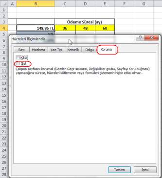 İM 4.7.2.3 Formülleri gizleme, gösterme Excel sayfasında bazen yazdığınız formüllerin diğer insanlar tarafından görülmesini ve değiştirilmesini istemeyebilirsiniz.