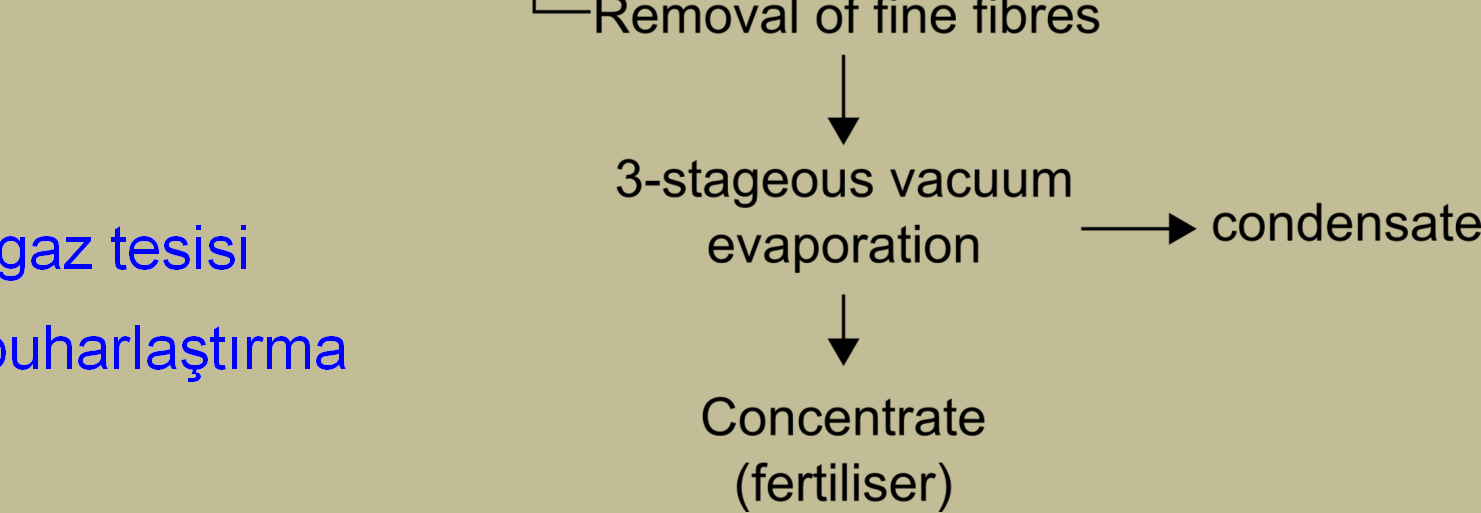 Kmple ayırma-(vakum-) Buharlaştırma Ayrılan katı maddeler (gübre) Biygaz tesisinden fermente atık çamuru Sıvı-katı ayırma phdeğerinin ayarlanması Örnek: 3-MW