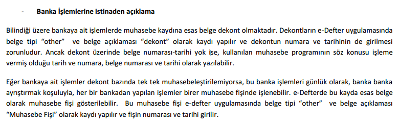 Gelir İdaresi Başkanlığı tarafından belirlenen standarda uygun olarak SentezLIVE ERP bu kayıt için oluşturacağı muhasebe entegrasyon fişinde Belge Türü=Other, Belge No=Fiş Detay Belge No,