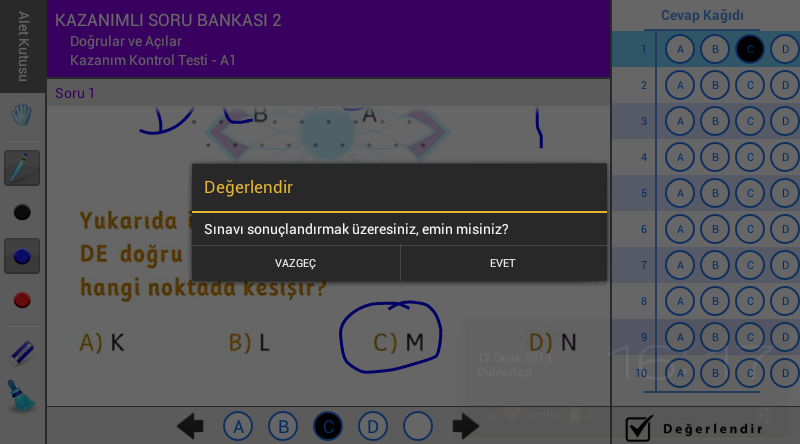 Bir testi değerlendirdikten sonra, o testin sorularında herhangi bir