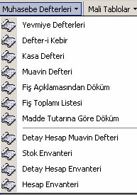 5. Muhasebe Defterleri Menüsü Buradaki menü seçeneklerini kullanarak, basılması zorunlu olan defter dökümlerini alabilirsiniz.