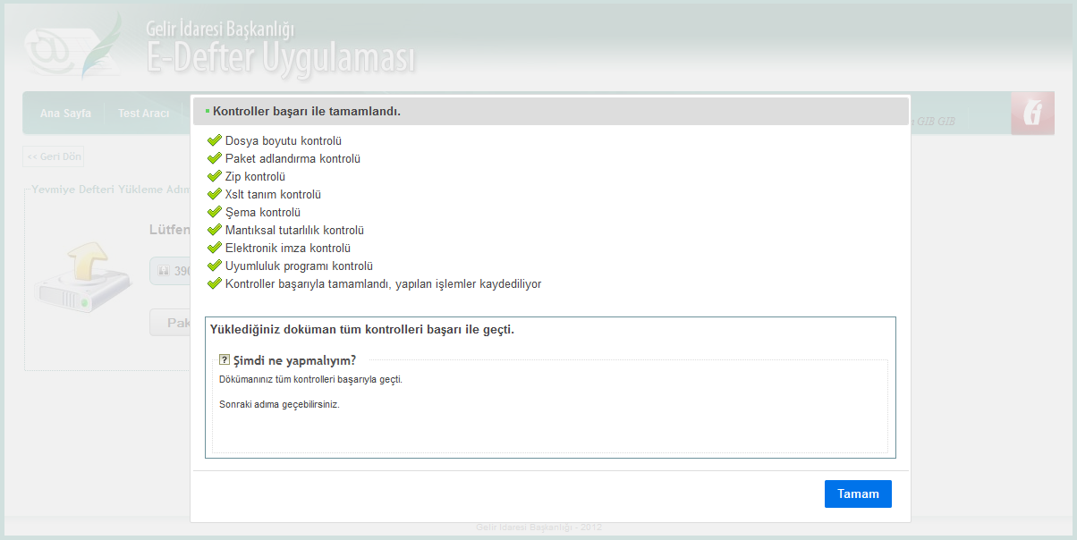 4.3.1 Test Adımının Başarı ile Tamamlanması Kontrollerin tamamı başarılı bir şekilde gerçekleştiğinde test