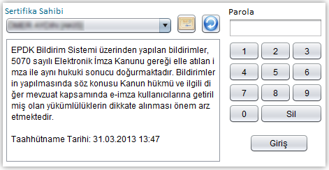 Bilgi Mesajı Penceresi Bilgisayarda takılı kart olmaması halinde takılı kart olmadığına dair bilgi mesajı alınmaktadır.