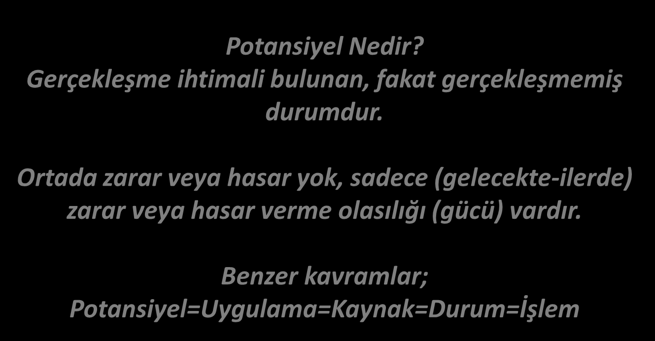 TANIMLAR AÇIKLAMALAR Potansiyel Nedir? Gerçekleşme ihtimali bulunan, fakat gerçekleşmemiş durumdur.