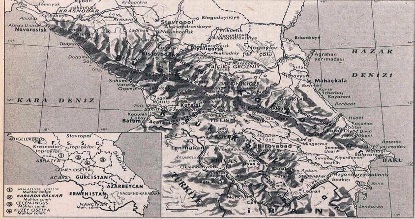 Birinci Dünya Savaşı ve Kafkasya Cilt 2 Sayı 5 Yaz 2013 Harita 2: Kafkasya Bölgesi ve Kafkasya Dağları (Fiziki ve Siyasi)15 Kafkasya nın Stratejik Önemi Etnik yapı olarak Kafkasya da çok değişik