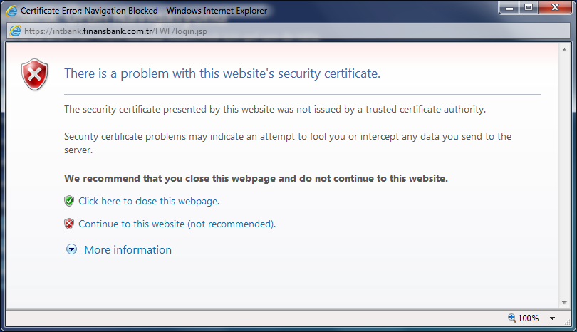 Bir banka sayfasının secure portalına giriş yaptığımızda internet browser (firefox, ie vb.