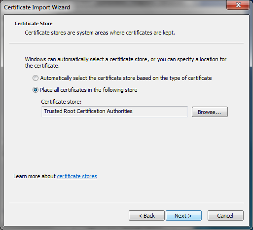 Browse butonuna basarak sertifika dosyasını seçin.