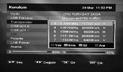 SM 12800 HD PLUS [SILVERMAX HD PVR KULLANIM KILAVUZU] Arama Modu: Preset Arama:Sadece kayıtlı TP leri bulmak içindir. Blind Scan:Kör tarama yaparak güncel tüm TP leri bulmak içindir.