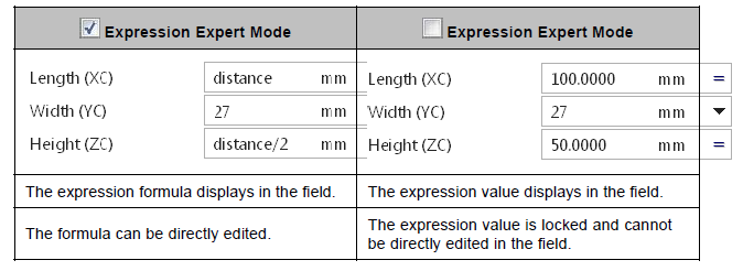 Expressions Expressions ile tanımladığınız parametreleri ölçü için kullanabilirsiniz.