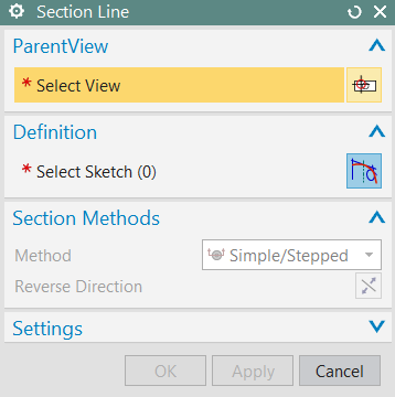Drafting Section Line Section Line ile kesit alınacak çizgileri oluştabiliriz.öncelikle hangi görünüşüte kesit çizgisi alınmak istiyorsa o kesit seçilir.