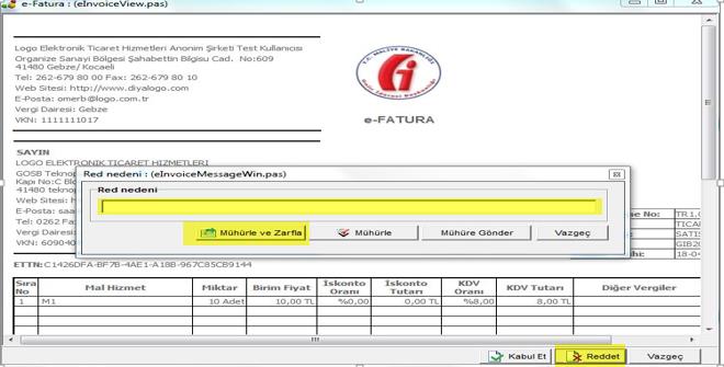 6. Diğer Testler Ticari sistemden portal cari hesabına KDV oranı 0(sıfır) ve vergi muafiyet sebebi yazılmış