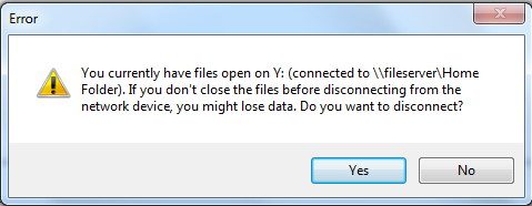 Şekil 9 3.1.3. Unmap etmek istediğiniz paylaşım sürücüsünde açık olan bir belge yada devam etmekte olan bir işlem var Şekil 10 da gösterilen ekran çıkacaktır.